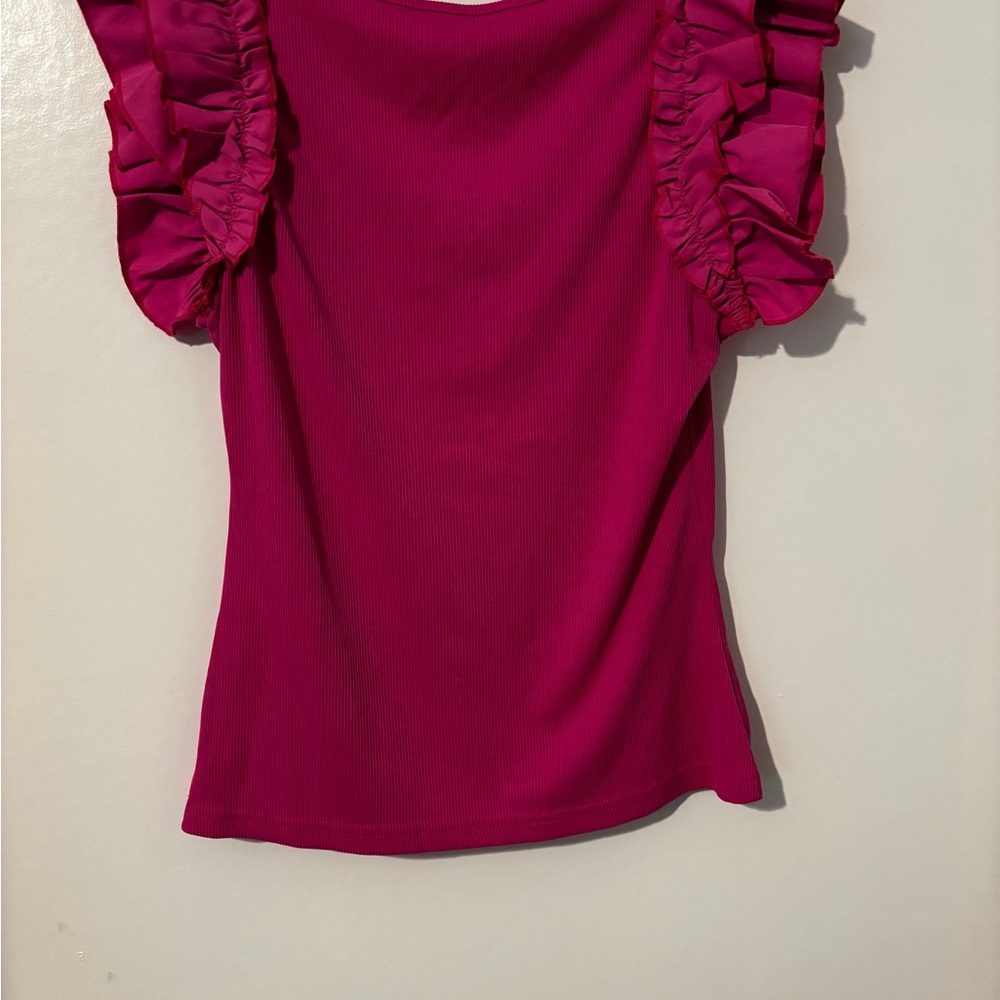 Fuchsia Ruffle Sleeve Blouse - Picture 2 of 2